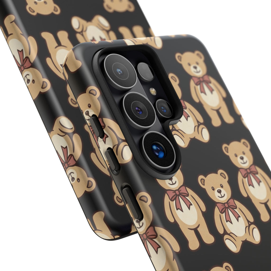 Teddy Bear Pattern Phone Case — Cute Vintage Ribbon Bears on Black