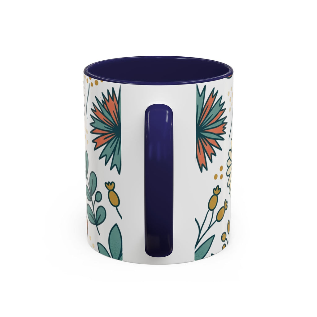 Floral Accent Coffee Mug — Orange Peony Pattern, 11/15oz