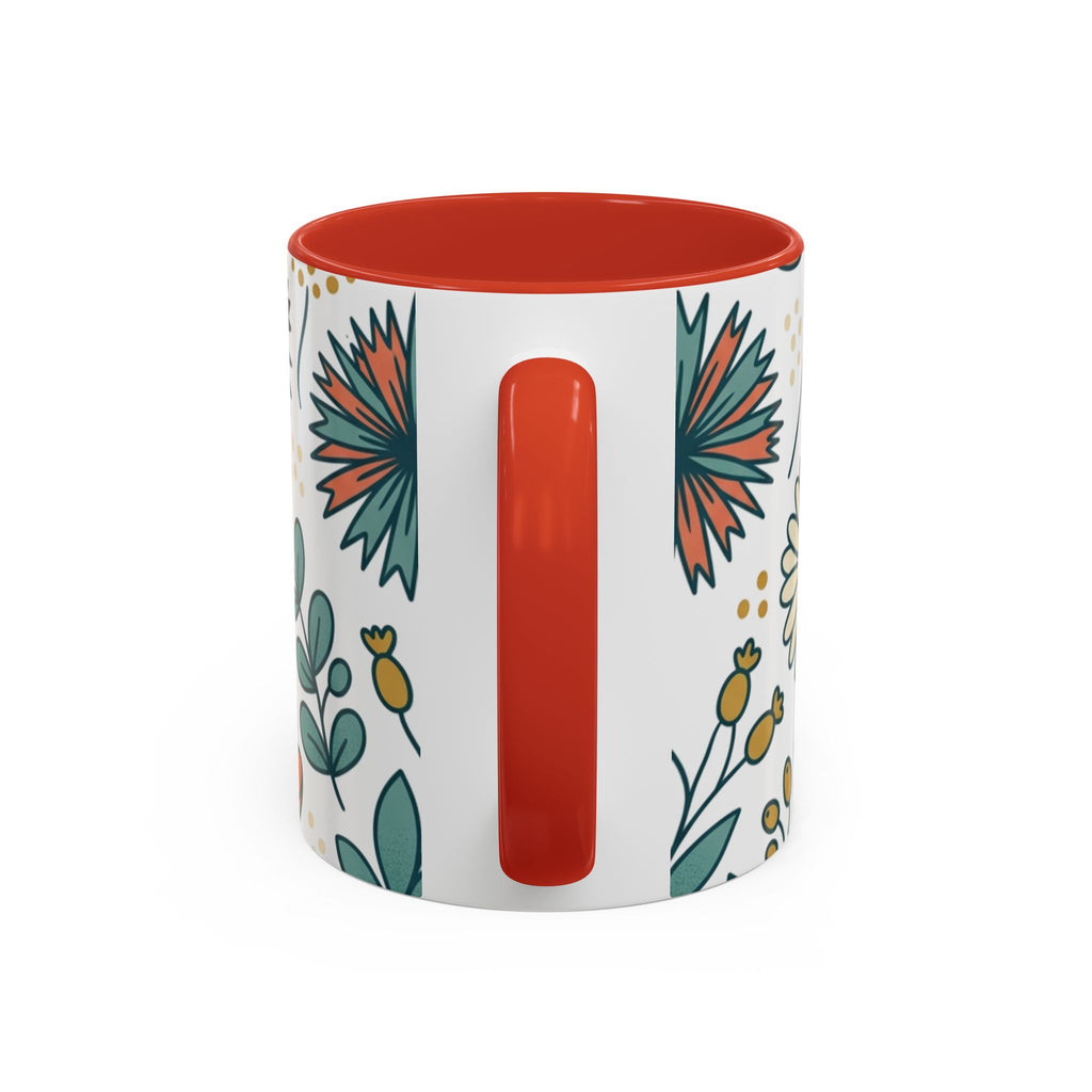 Floral Accent Coffee Mug — Orange Peony Pattern, 11/15oz