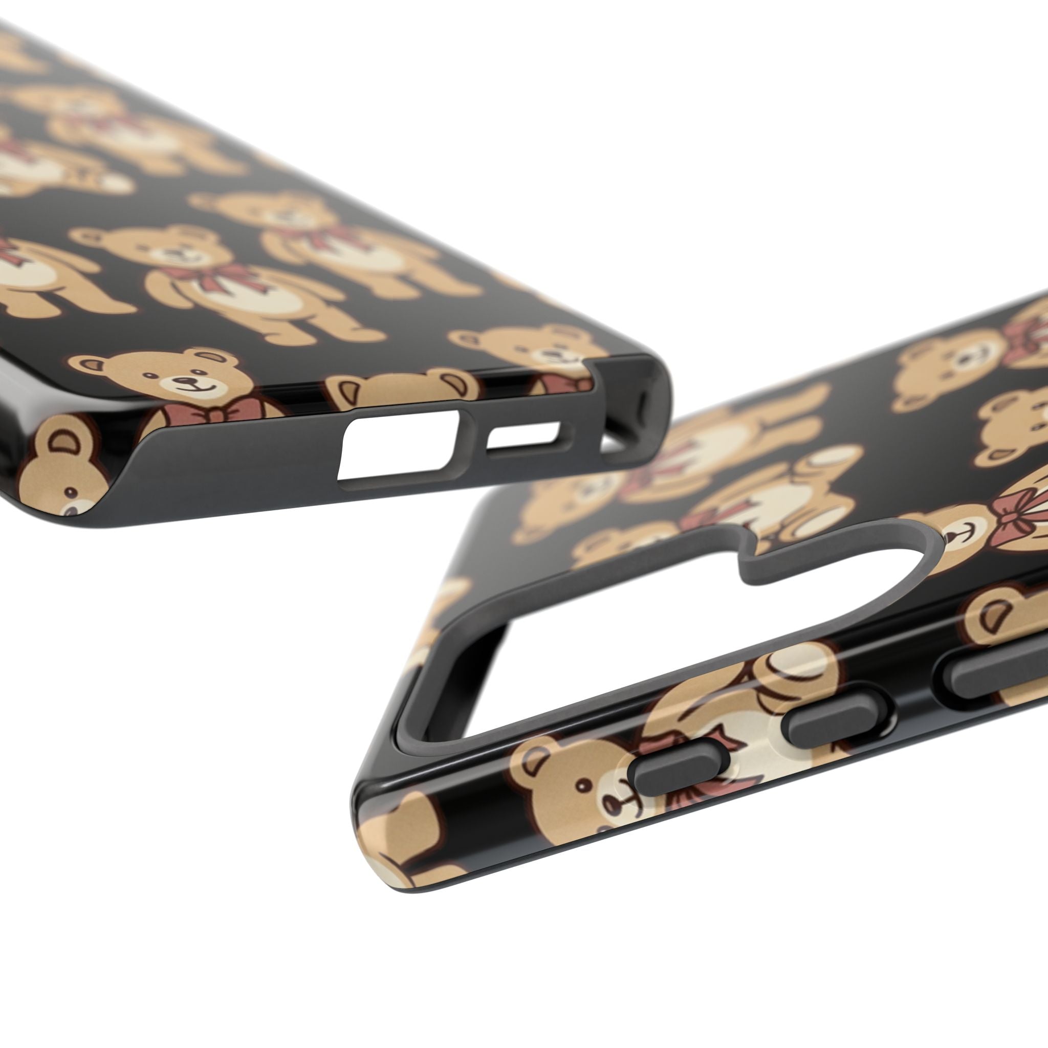 Teddy Bear Pattern Phone Case — Cute Vintage Ribbon Bears on Black