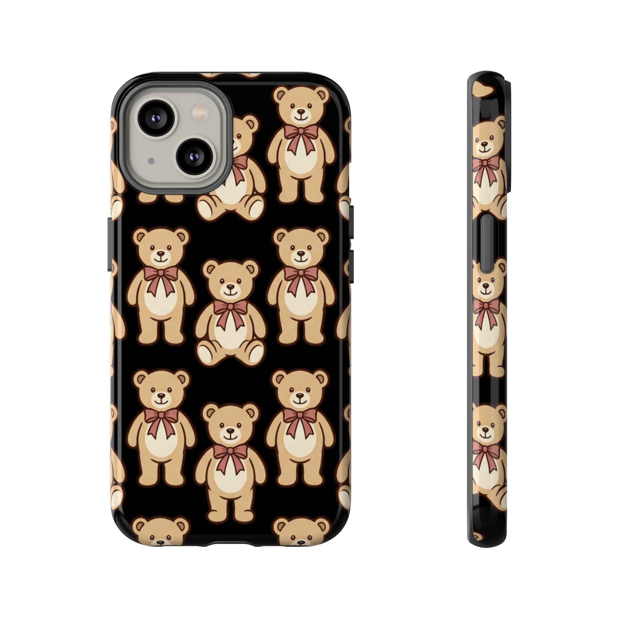 Teddy Bear Pattern Phone Case — Cute Vintage Ribbon Bears on Black