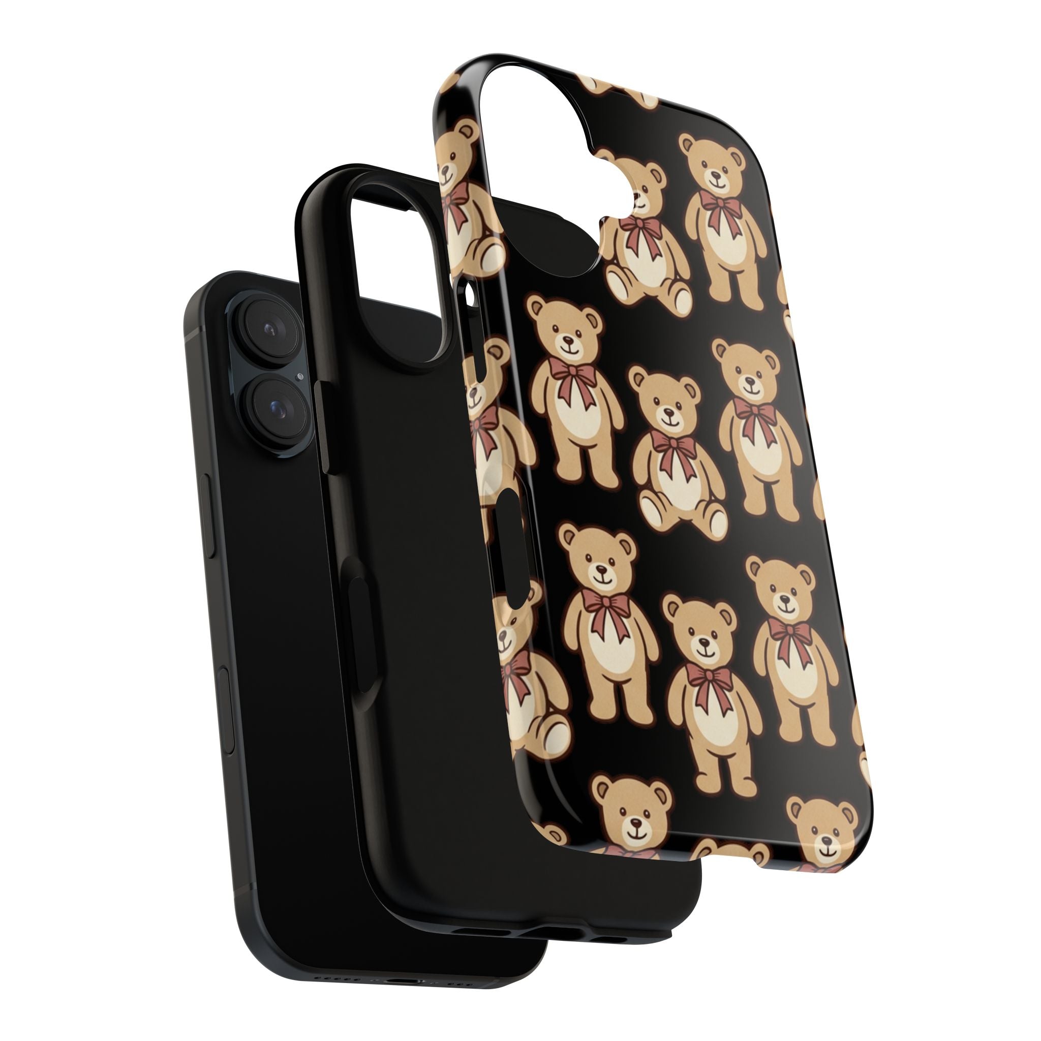 Teddy Bear Pattern Phone Case — Cute Vintage Ribbon Bears on Black