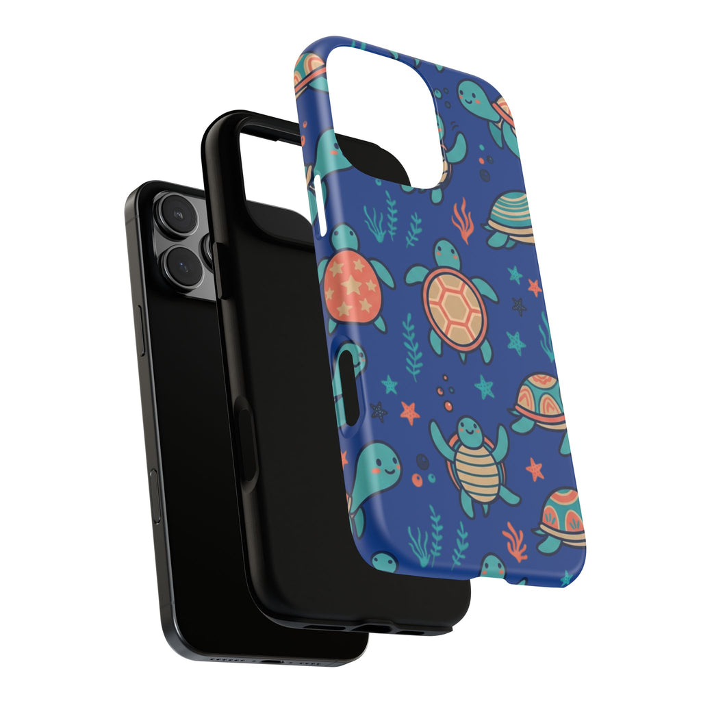 Cute Sea Turtle Phone Case — Protective Tough Case with Blue Ocean Pattern