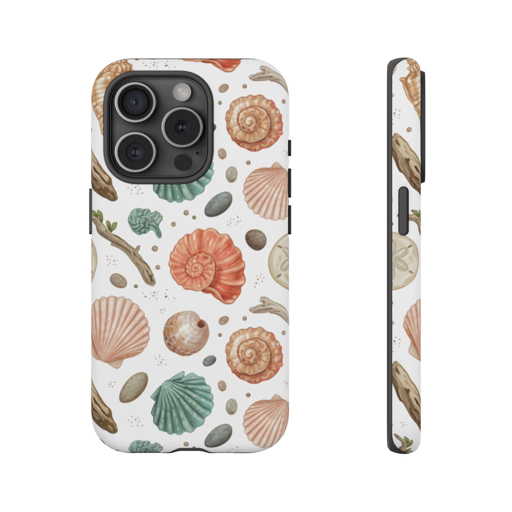 Seashell Pattern Phone Case - Coastal Beach Shells Protective Tough Case
