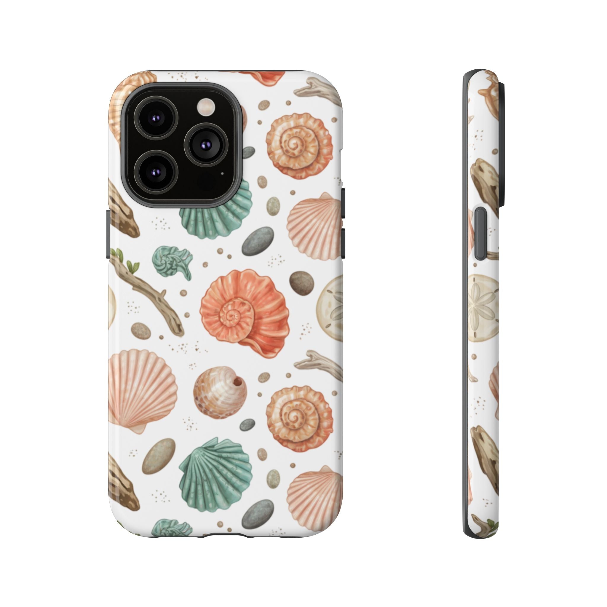 Seashell Pattern Phone Case - Coastal Beach Shells Protective Tough Case