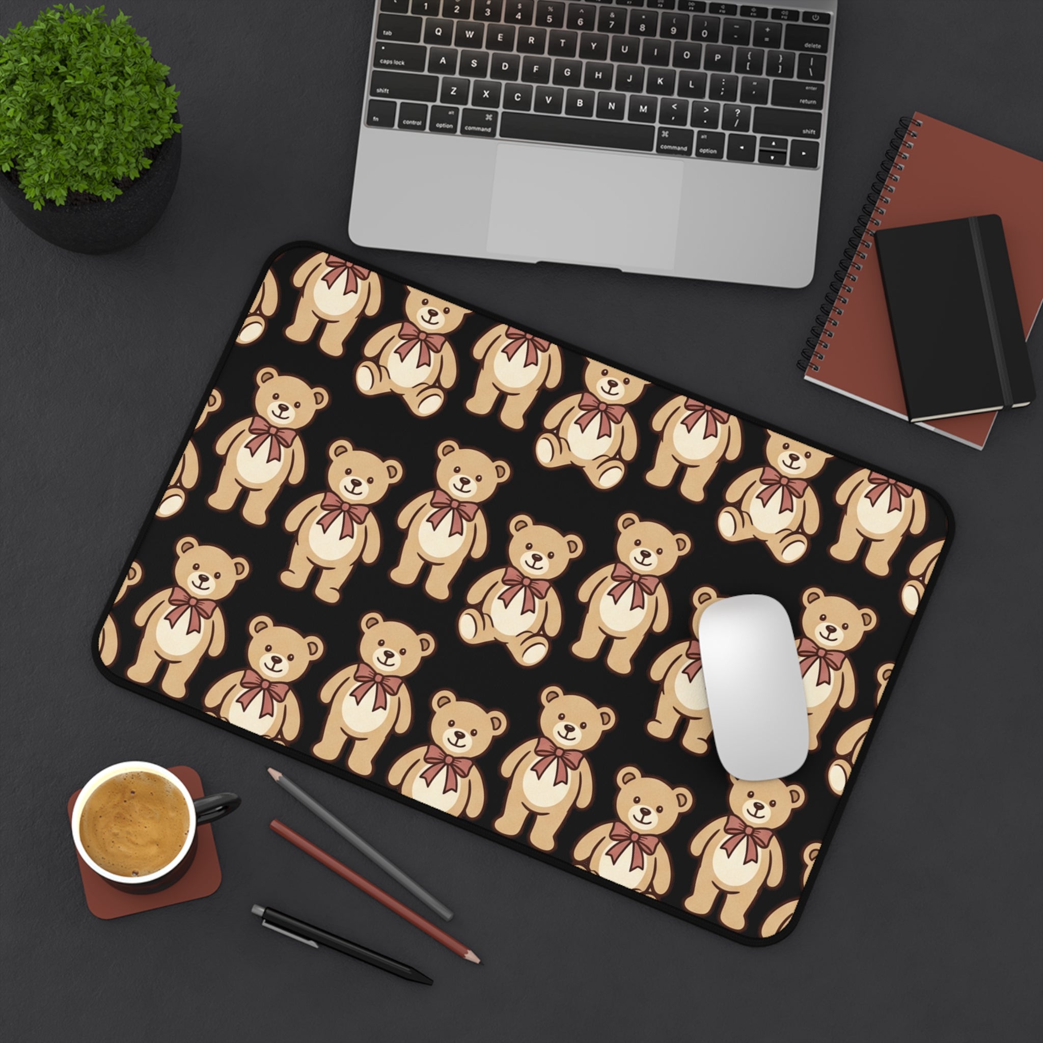 Teddy Bear Pattern Desk Mat – Cute Plush Toy Mousepad for Kids & Home Office