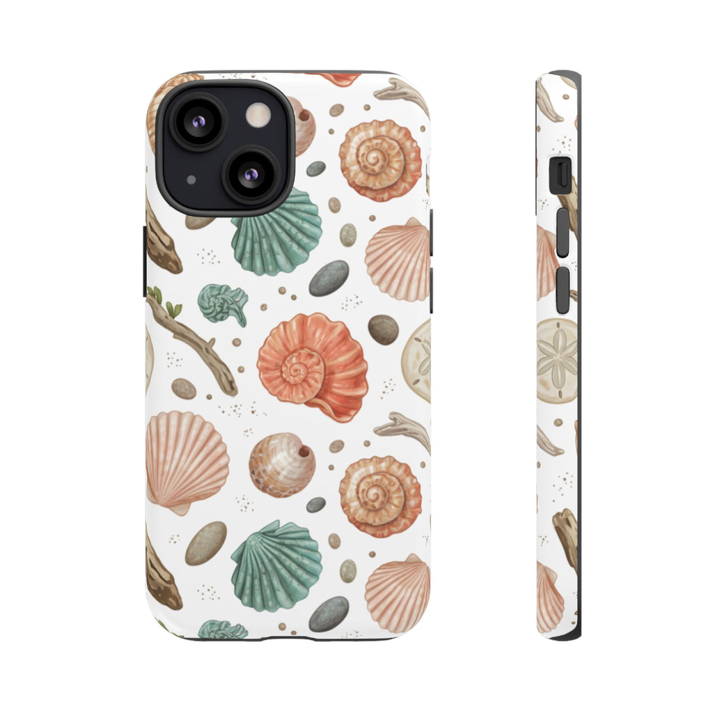 Seashell Pattern Phone Case - Coastal Beach Shells Protective Tough Case