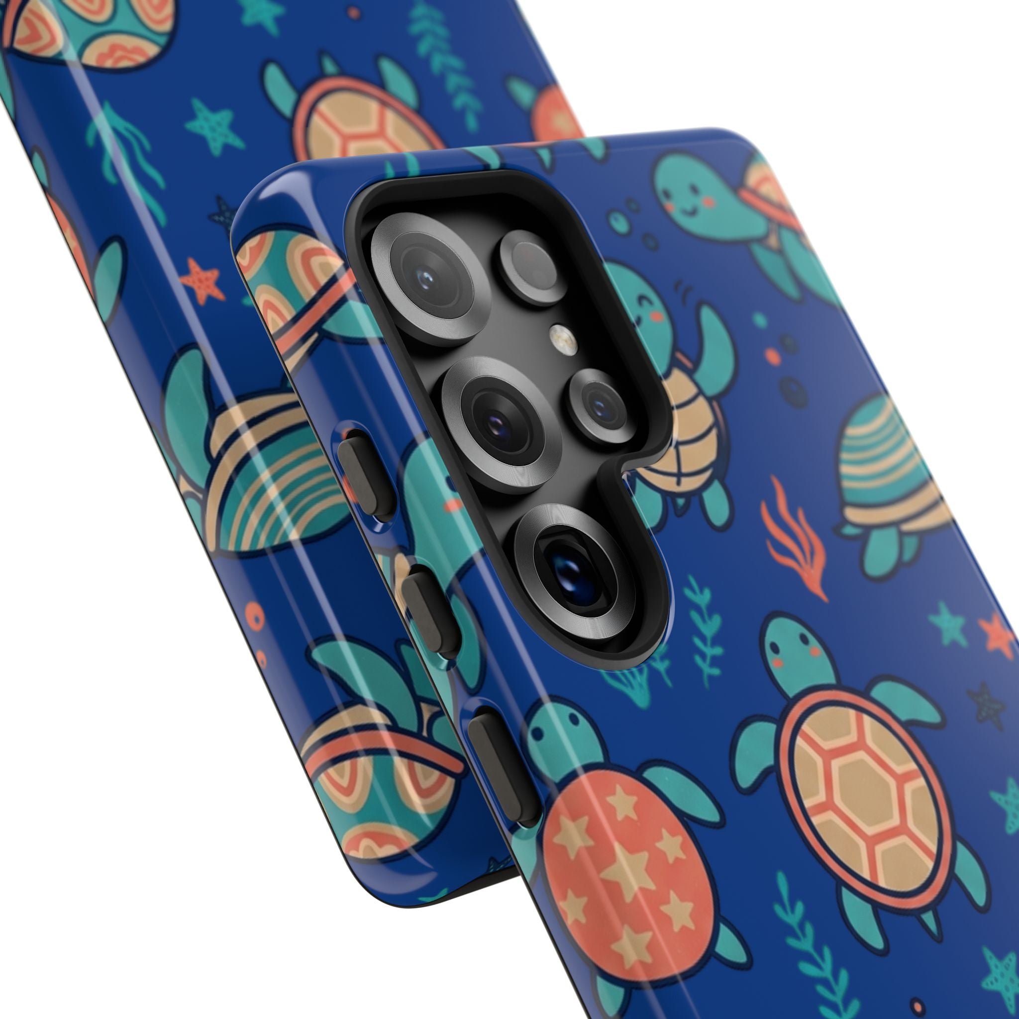 Cute Sea Turtle Phone Case — Protective Tough Case with Blue Ocean Pattern