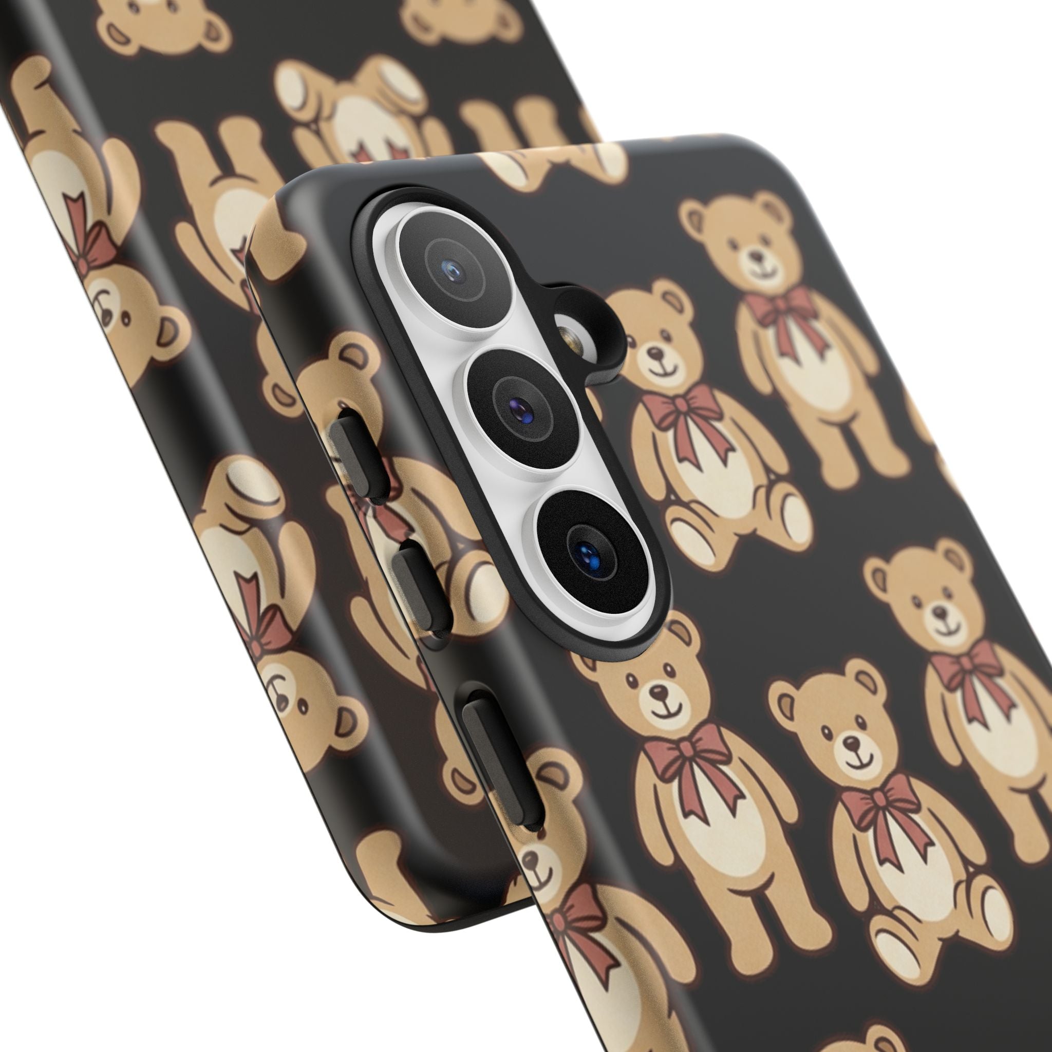 Teddy Bear Pattern Phone Case — Cute Vintage Ribbon Bears on Black