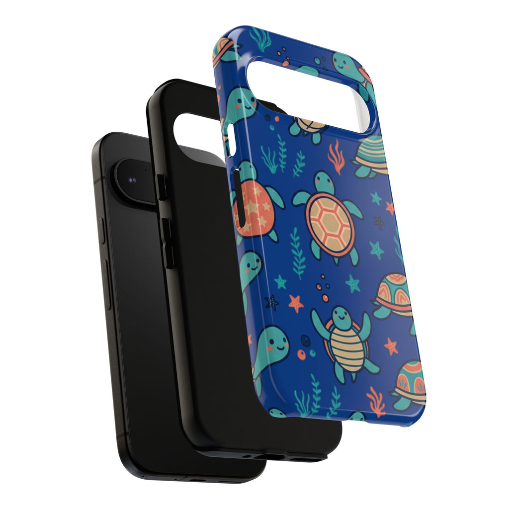 Cute Sea Turtle Phone Case — Protective Tough Case with Blue Ocean Pattern