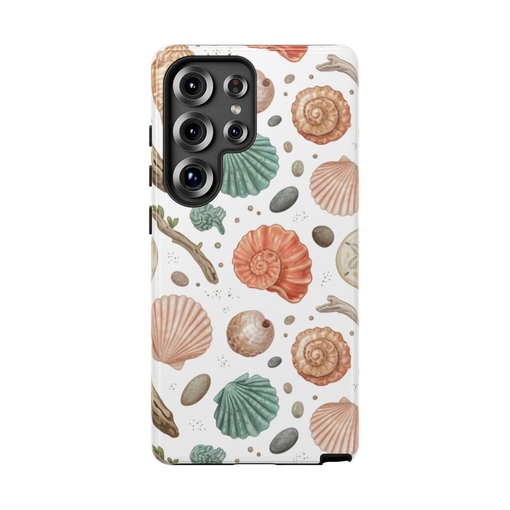 Seashell Pattern Phone Case - Coastal Beach Shells Protective Tough Case