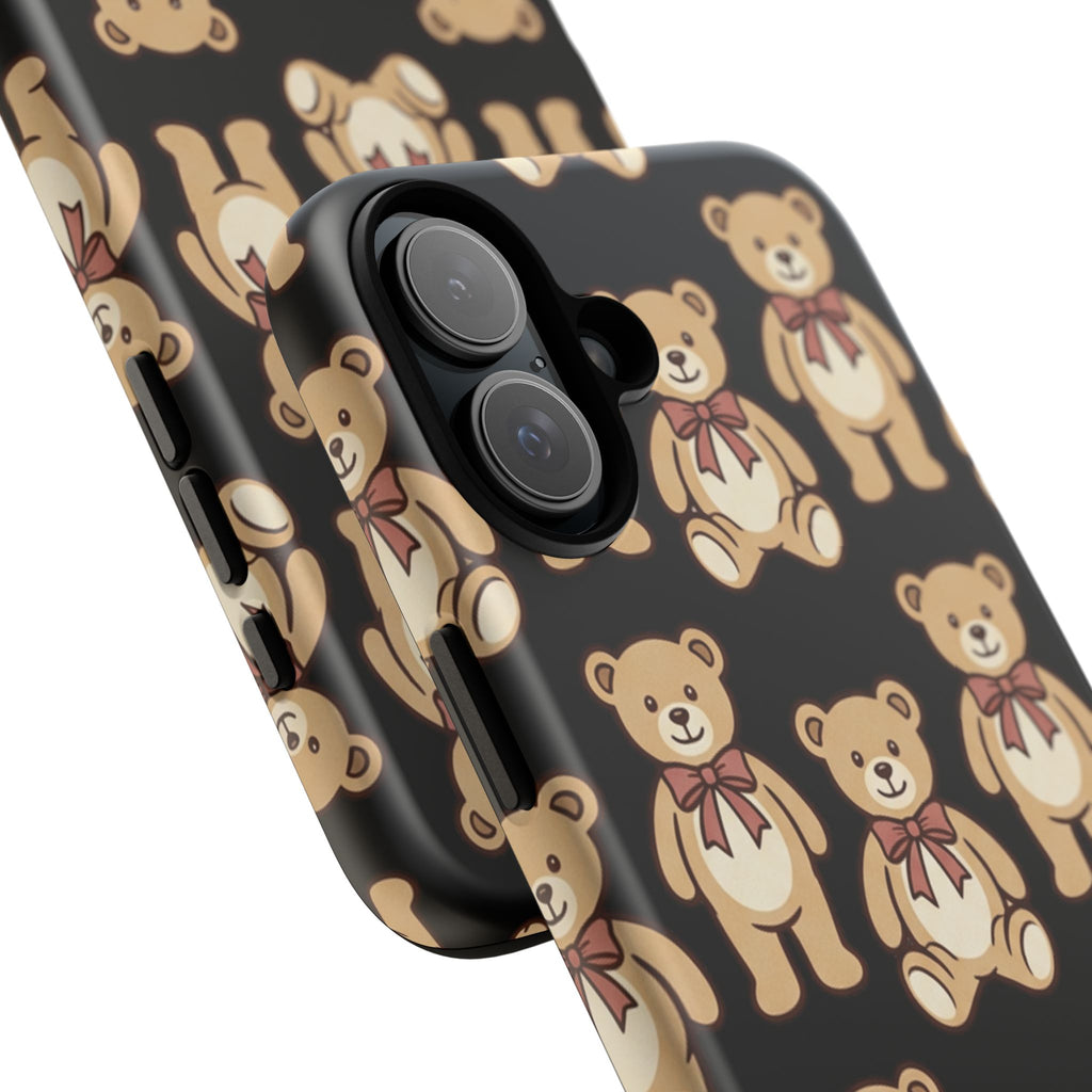 Teddy Bear Pattern Phone Case — Cute Vintage Ribbon Bears on Black