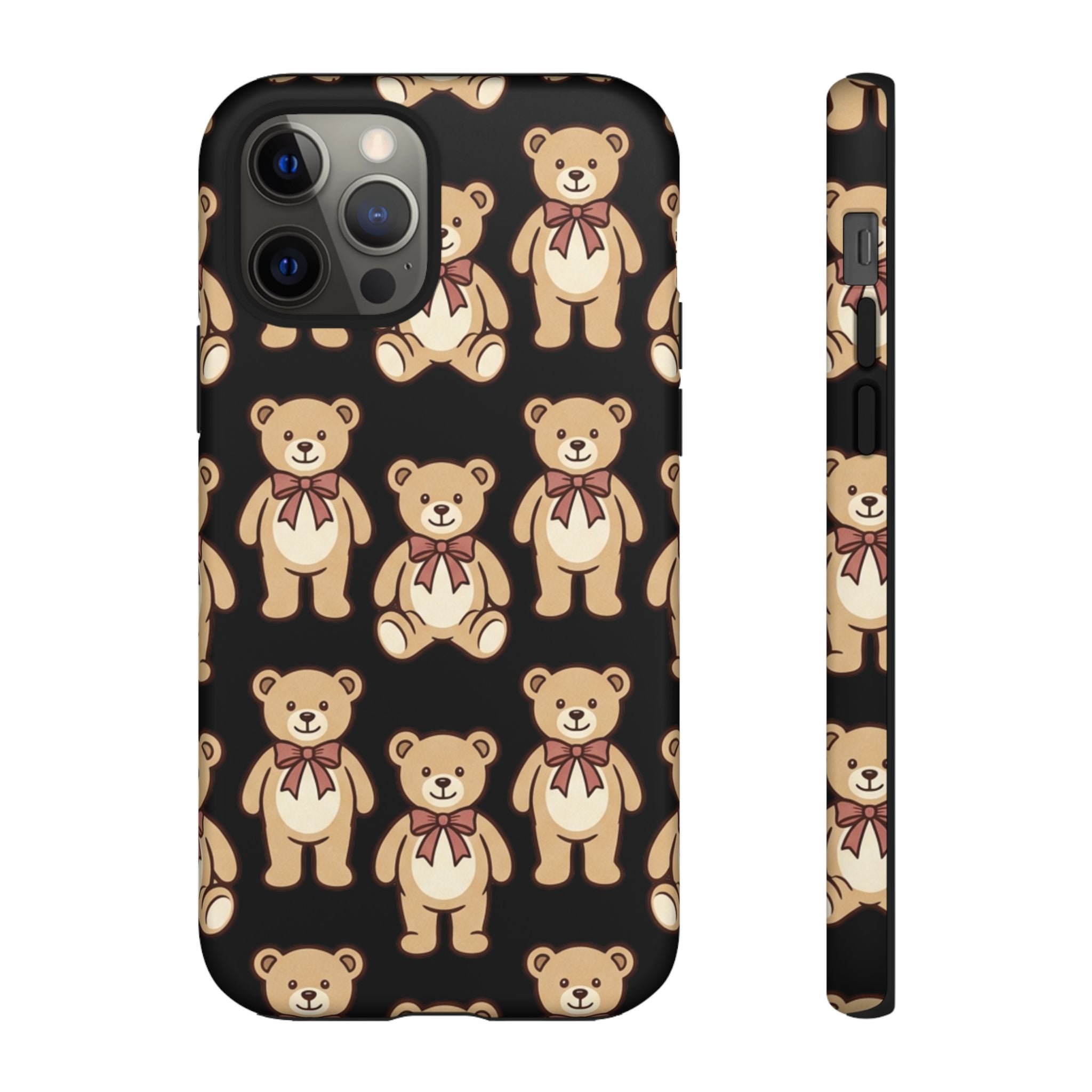 Teddy Bear Pattern Phone Case — Cute Vintage Ribbon Bears on Black
