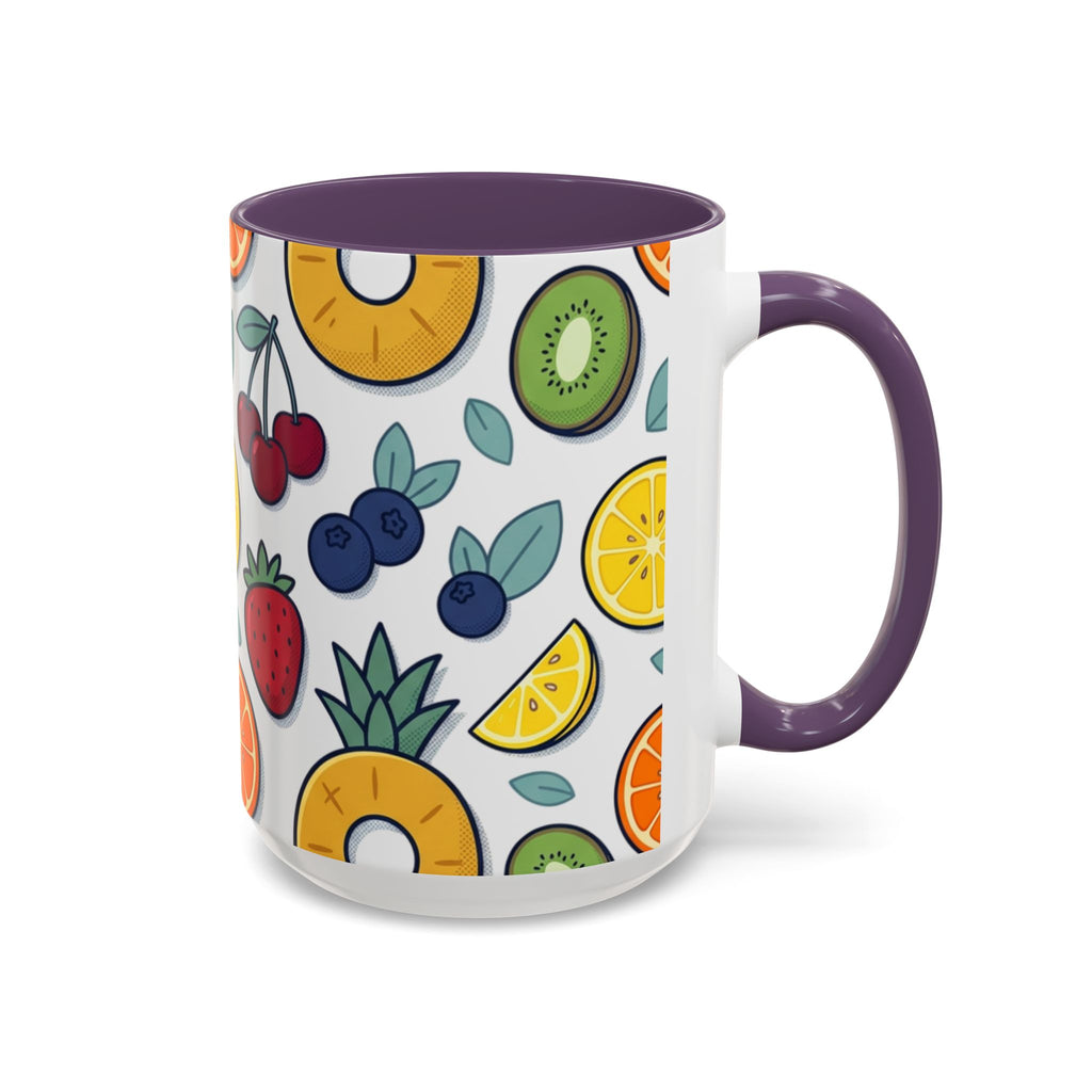 Fruit Pattern Accent Coffee Mug — Colorful Tropical Fruit Ceramic Mug (11/15oz)