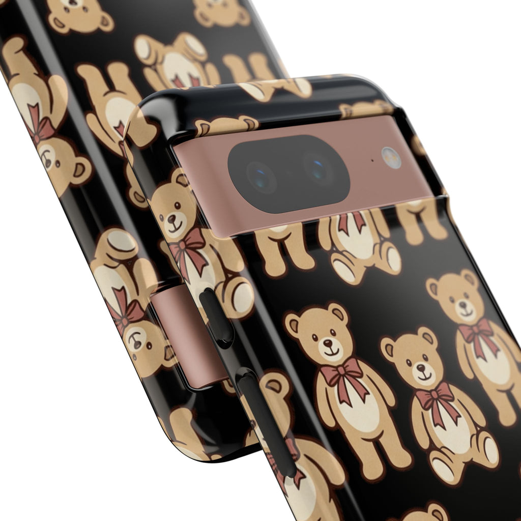 Teddy Bear Pattern Phone Case — Cute Vintage Ribbon Bears on Black