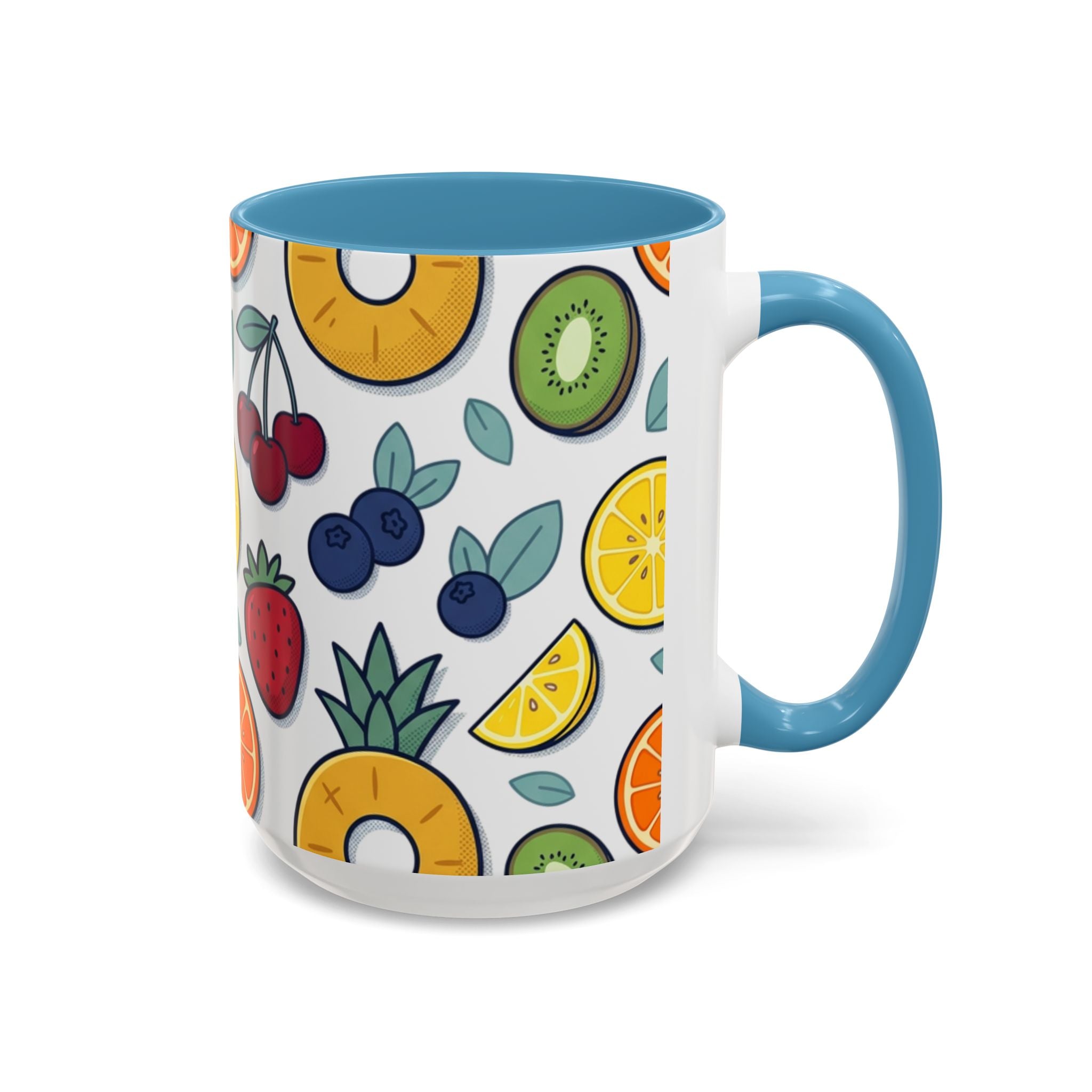 Fruit Pattern Accent Coffee Mug — Colorful Tropical Fruit Ceramic Mug (11/15oz)