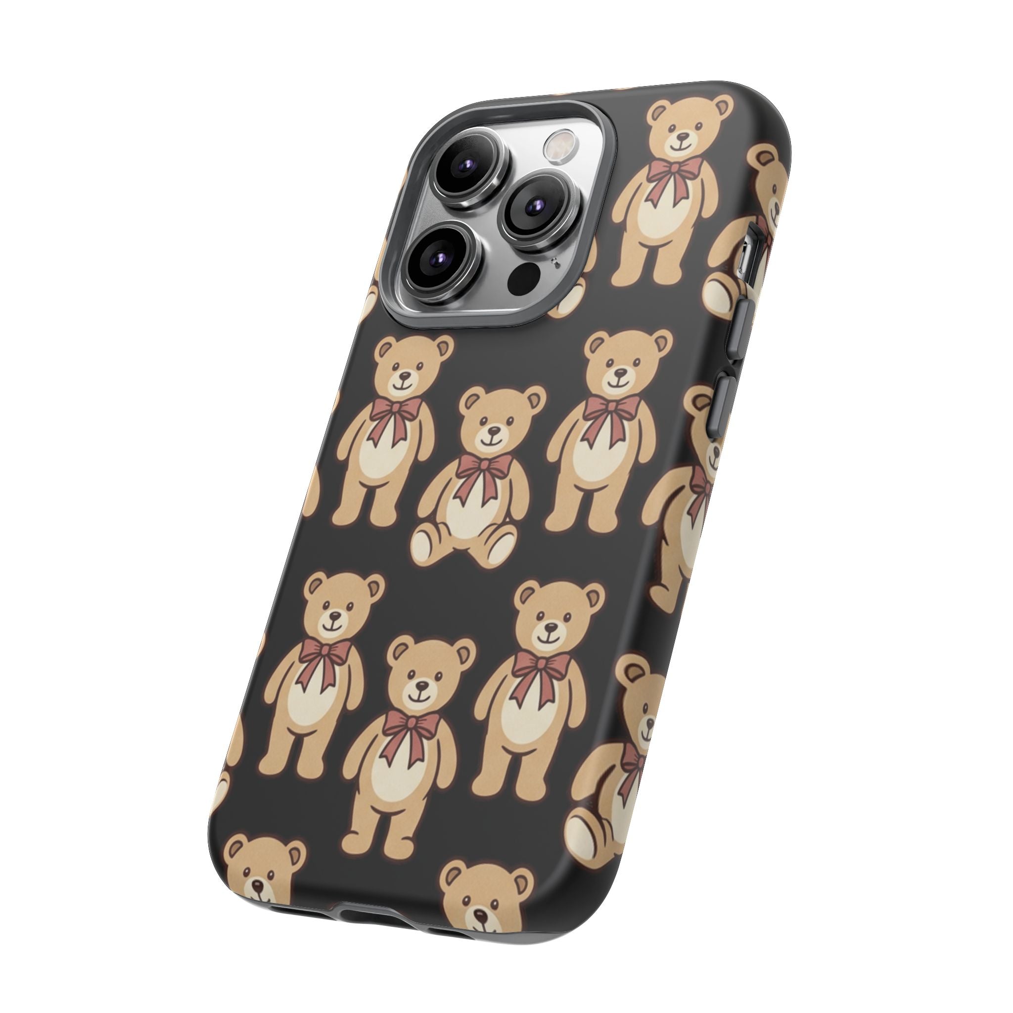 Teddy Bear Pattern Phone Case — Cute Vintage Ribbon Bears on Black