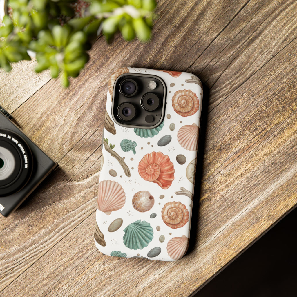 Seashell Pattern Phone Case - Coastal Beach Shells Protective Tough Case