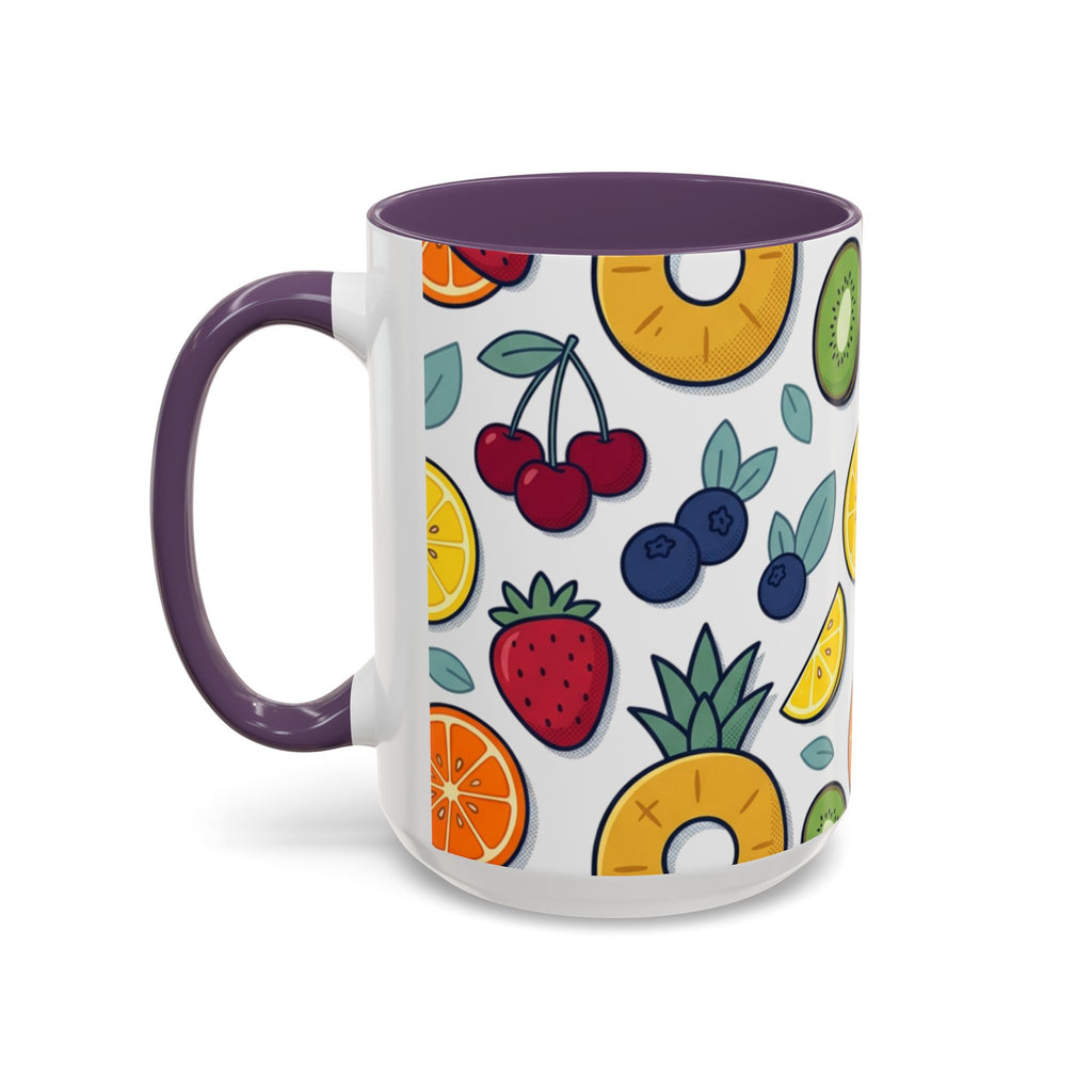 Fruit Pattern Accent Coffee Mug — Colorful Tropical Fruit Ceramic Mug (11/15oz)
