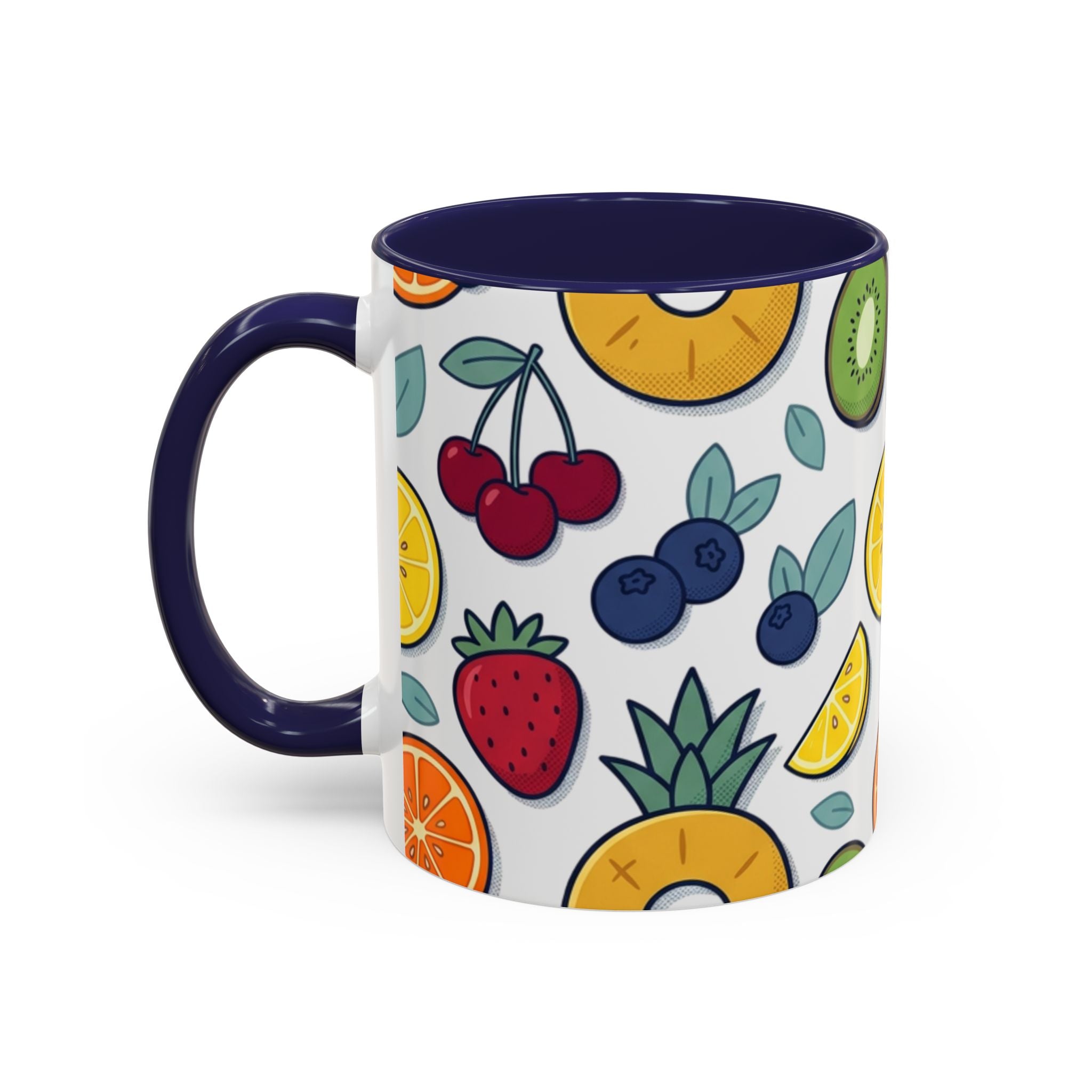Fruit Pattern Accent Coffee Mug — Colorful Tropical Fruit Ceramic Mug (11/15oz)