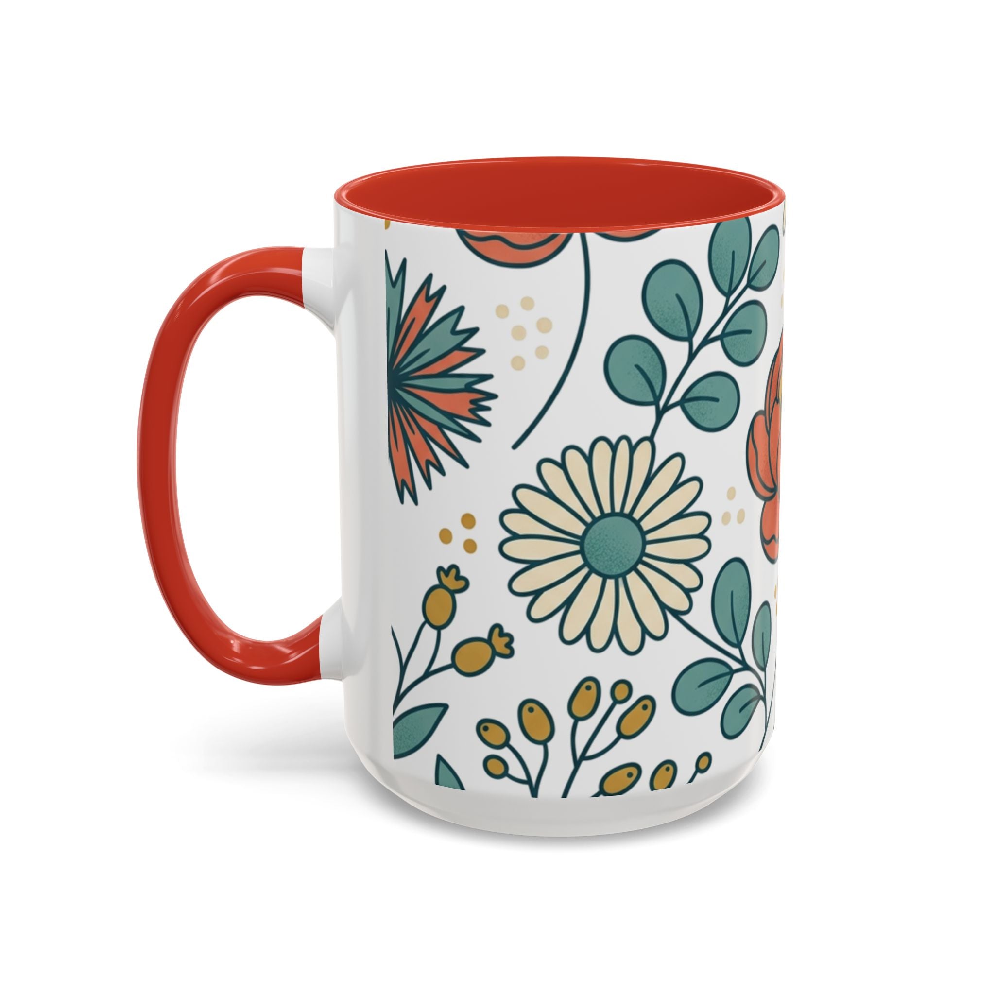 Floral Accent Coffee Mug — Orange Peony Pattern, 11/15oz