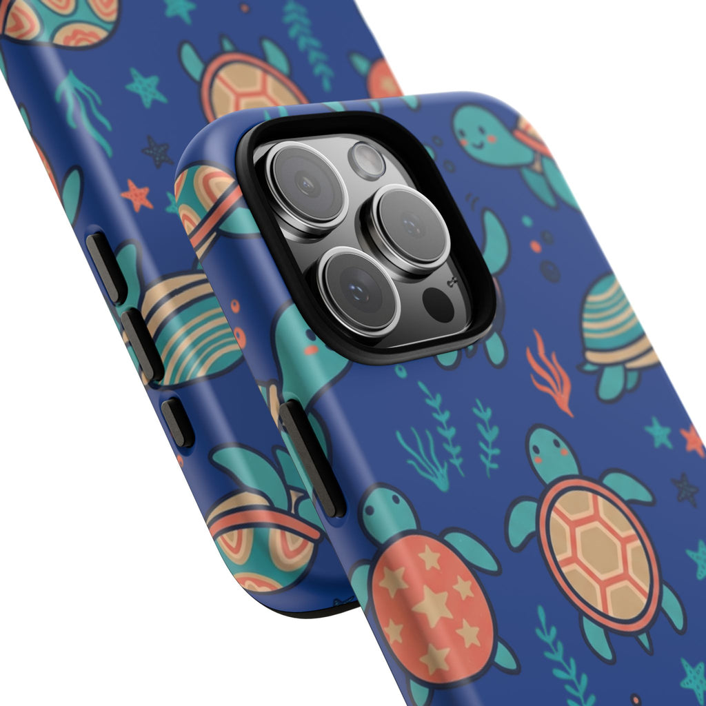 Cute Sea Turtle Phone Case — Protective Tough Case with Blue Ocean Pattern