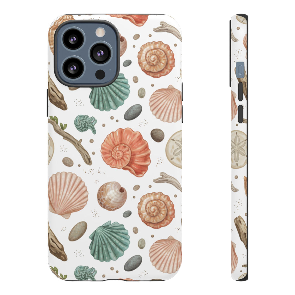 Seashell Pattern Phone Case - Coastal Beach Shells Protective Tough Case