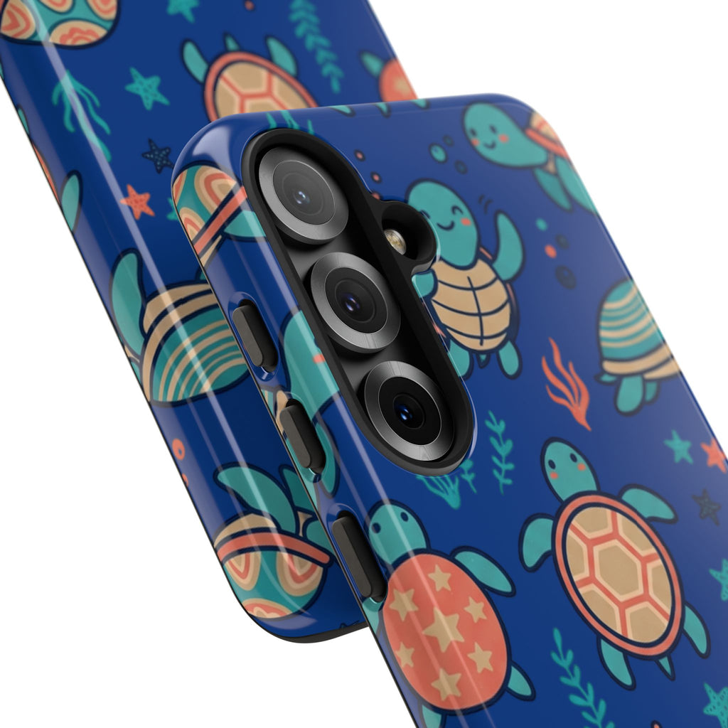 Cute Sea Turtle Phone Case — Protective Tough Case with Blue Ocean Pattern