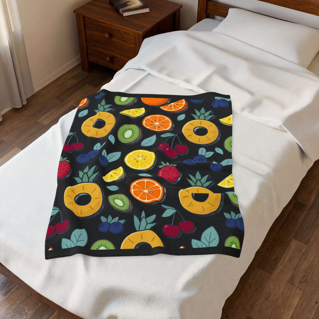 Fruit Pattern Velveteen Plush Blanket — Colorful Tropical Pineapple & Citrus Throw