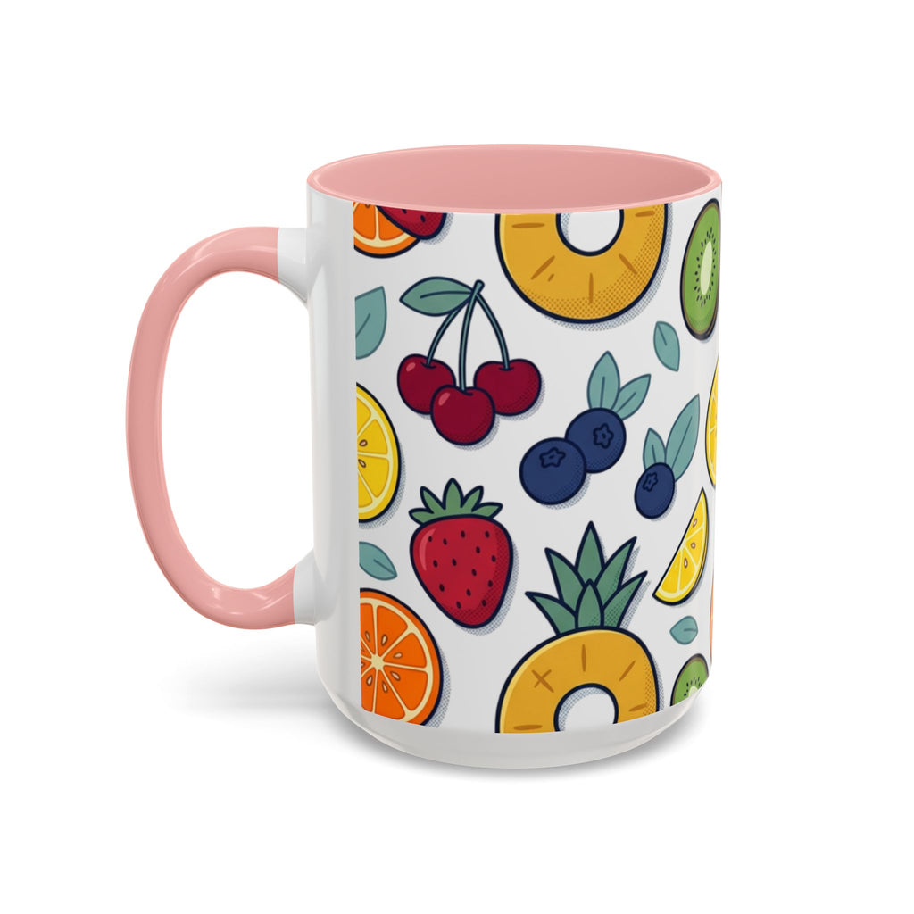 Fruit Pattern Accent Coffee Mug — Colorful Tropical Fruit Ceramic Mug (11/15oz)