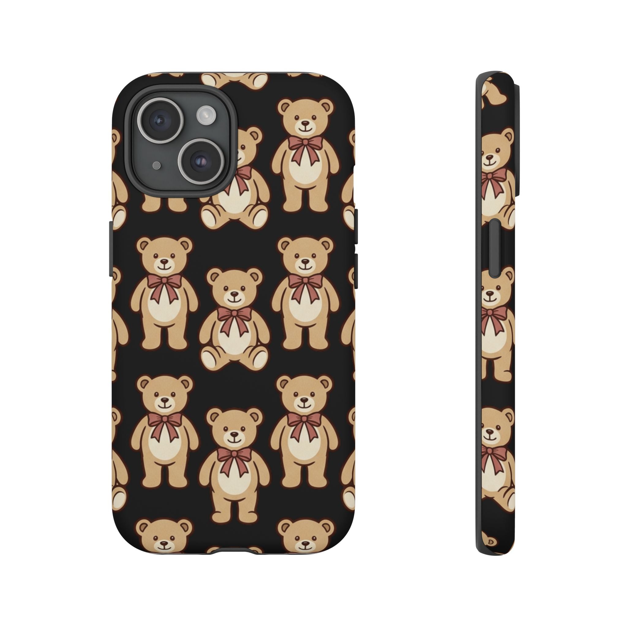 Teddy Bear Pattern Phone Case — Cute Vintage Ribbon Bears on Black