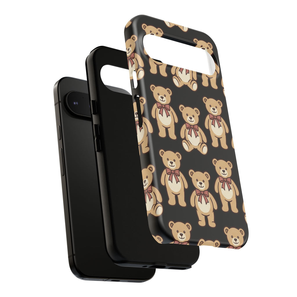 Teddy Bear Pattern Phone Case — Cute Vintage Ribbon Bears on Black