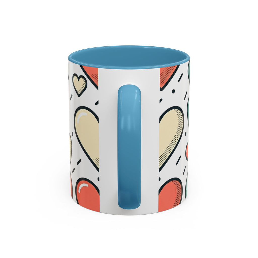Heart Pattern Accent Coffee Mug — Cute Colorful Hearts Design (11/15 oz)