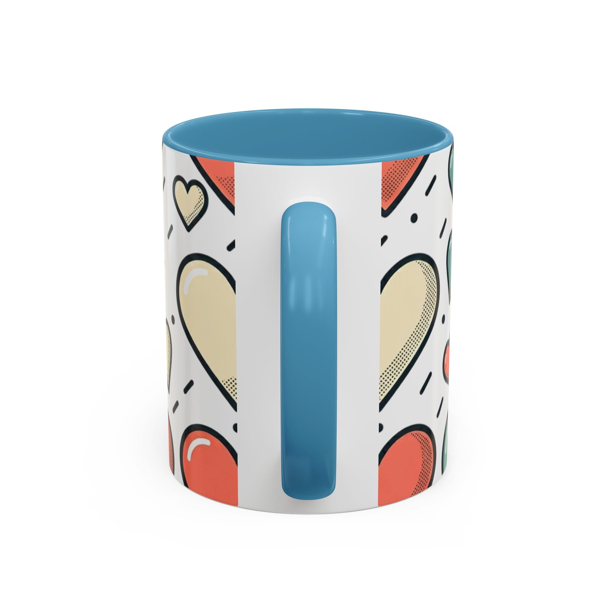 Heart Pattern Accent Coffee Mug — Cute Colorful Hearts Design (11/15 oz)