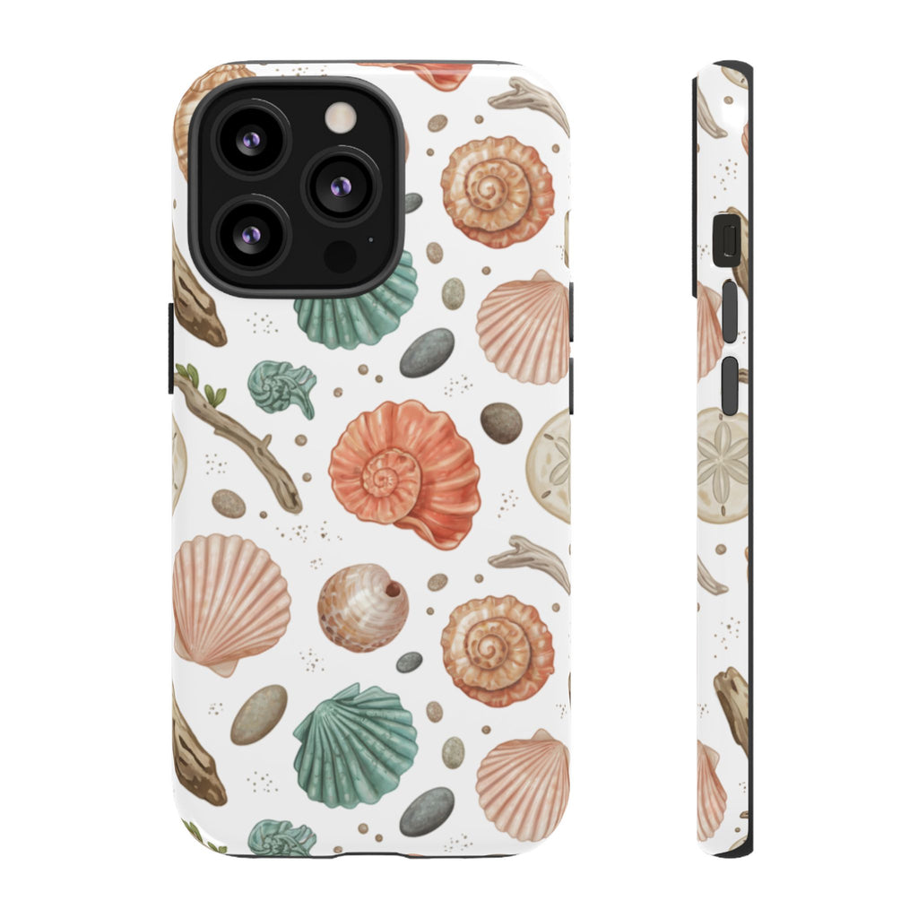 Seashell Pattern Phone Case - Coastal Beach Shells Protective Tough Case