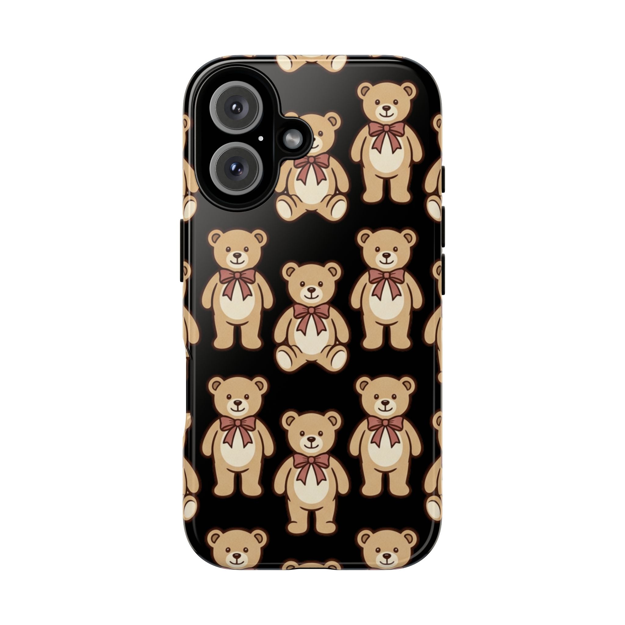 Teddy Bear Pattern Phone Case — Cute Vintage Ribbon Bears on Black