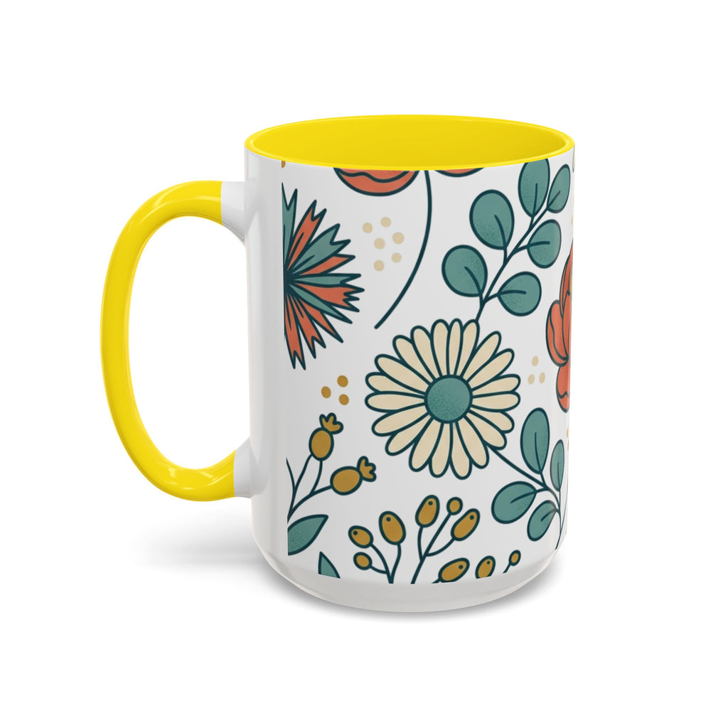 Floral Accent Coffee Mug — Orange Peony Pattern, 11/15oz