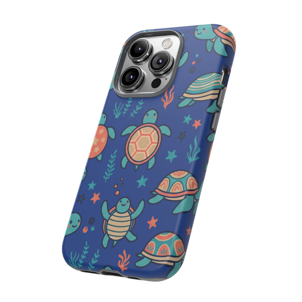 Cute Sea Turtle Phone Case — Protective Tough Case with Blue Ocean Pattern
