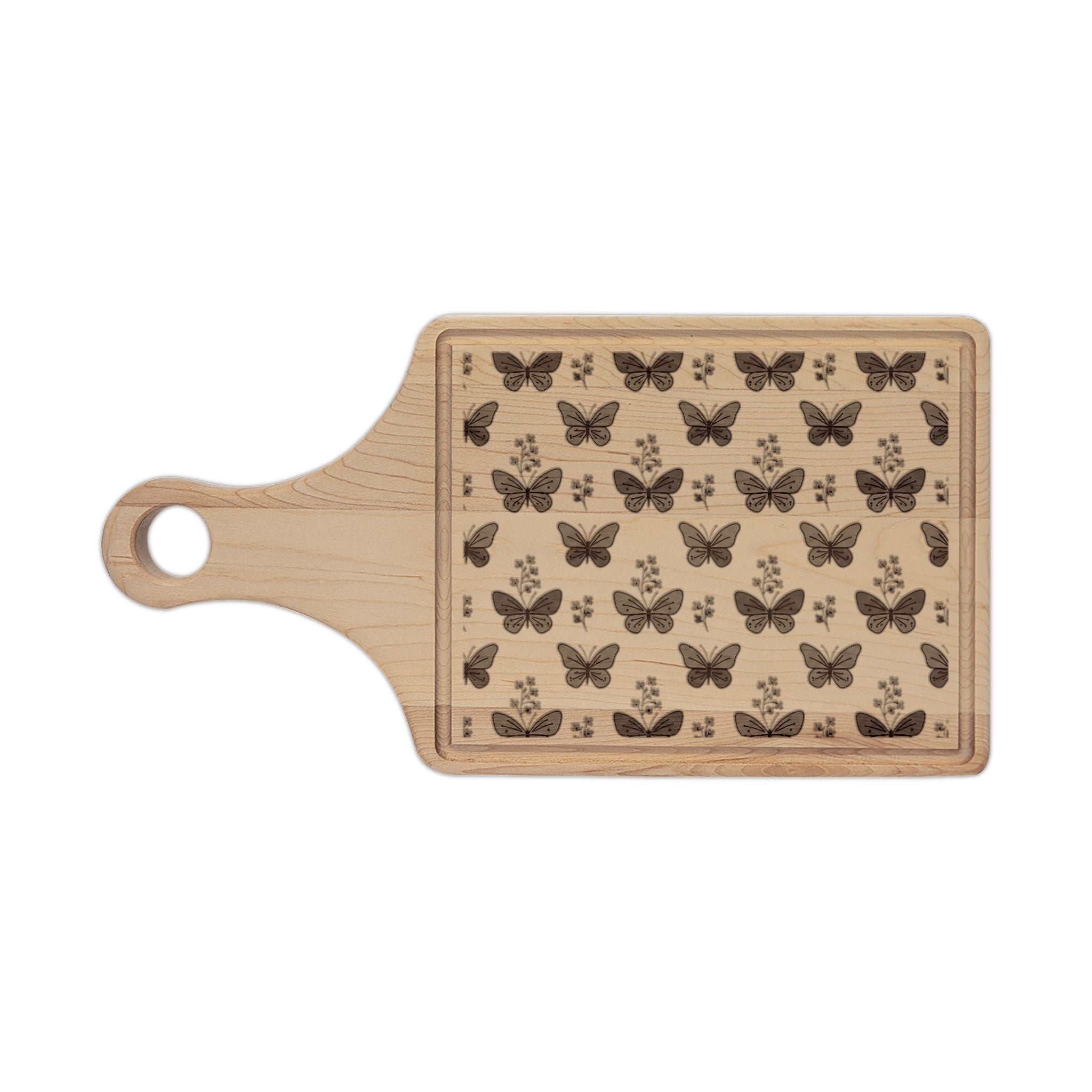 Butterfly Engraved Bamboo Cutting Board — Decorative Serving & Prep Board