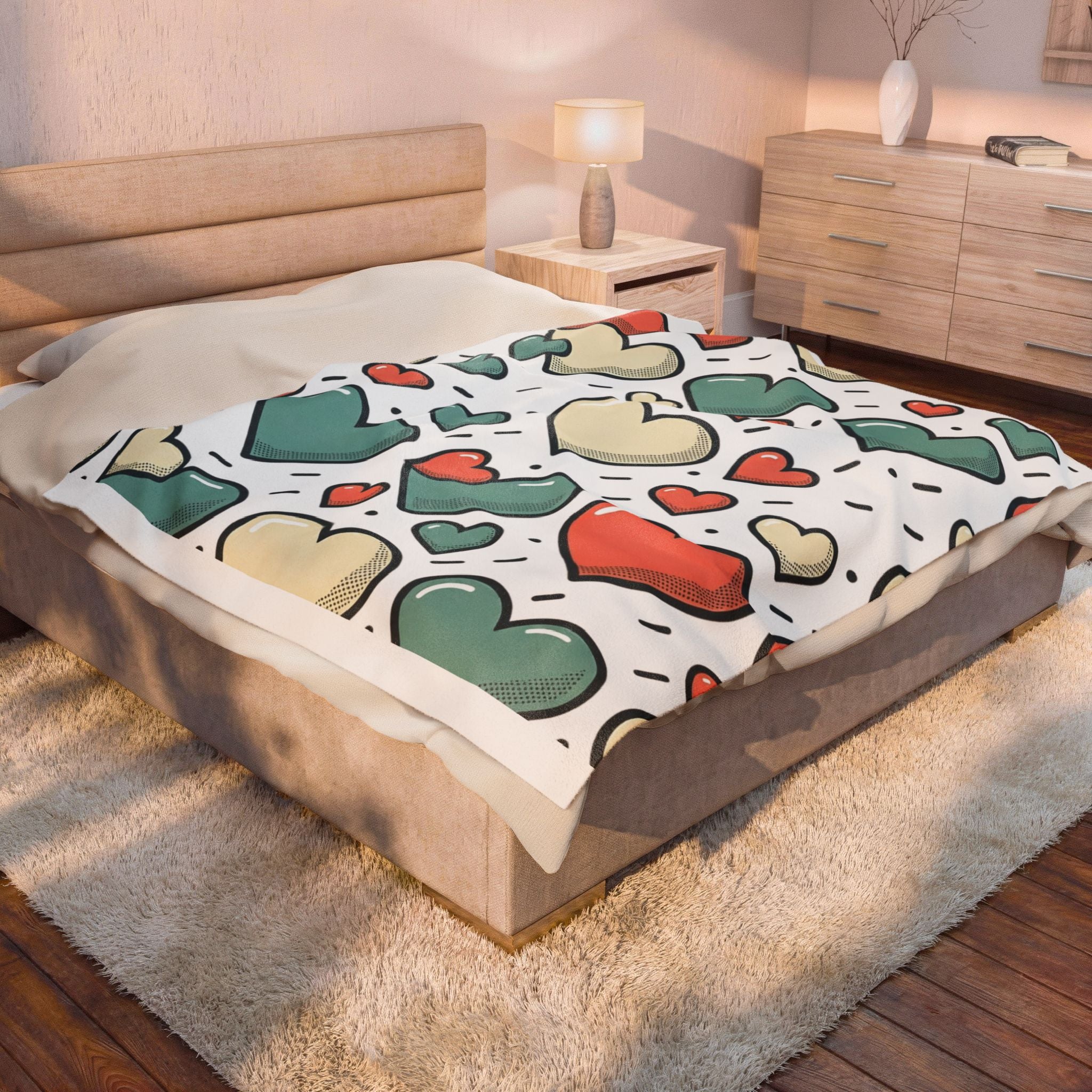Plush Heart Pattern Velveteen Blanket – Cozy Valentine Throw