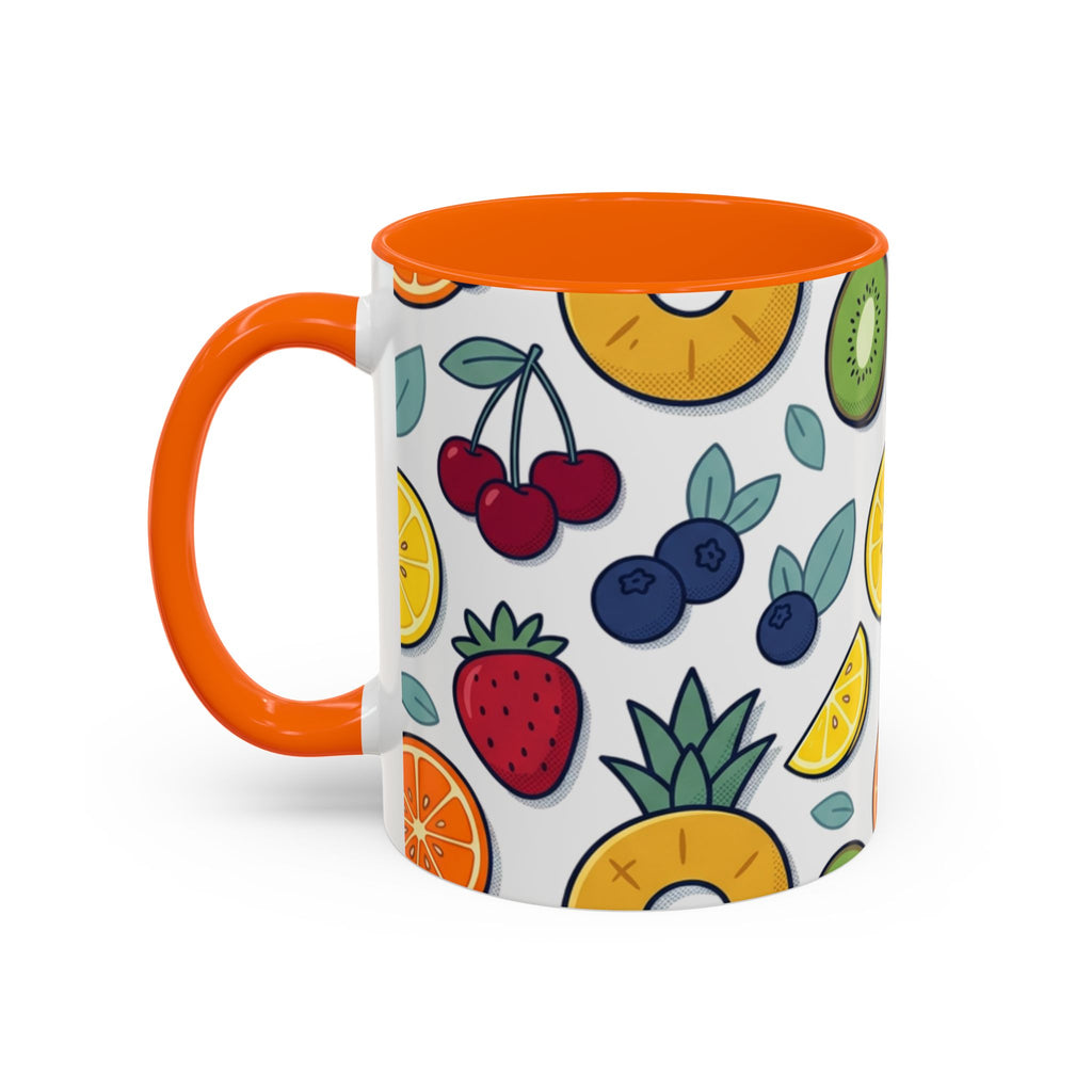 Fruit Pattern Accent Coffee Mug — Colorful Tropical Fruit Ceramic Mug (11/15oz)