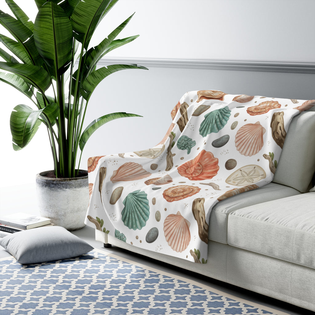 Seashell Sherpa Fleece Blanket – Cozy Nautical Beach Throw