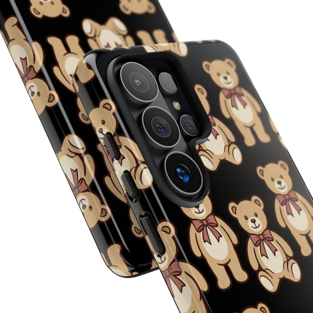 Teddy Bear Pattern Phone Case — Cute Vintage Ribbon Bears on Black