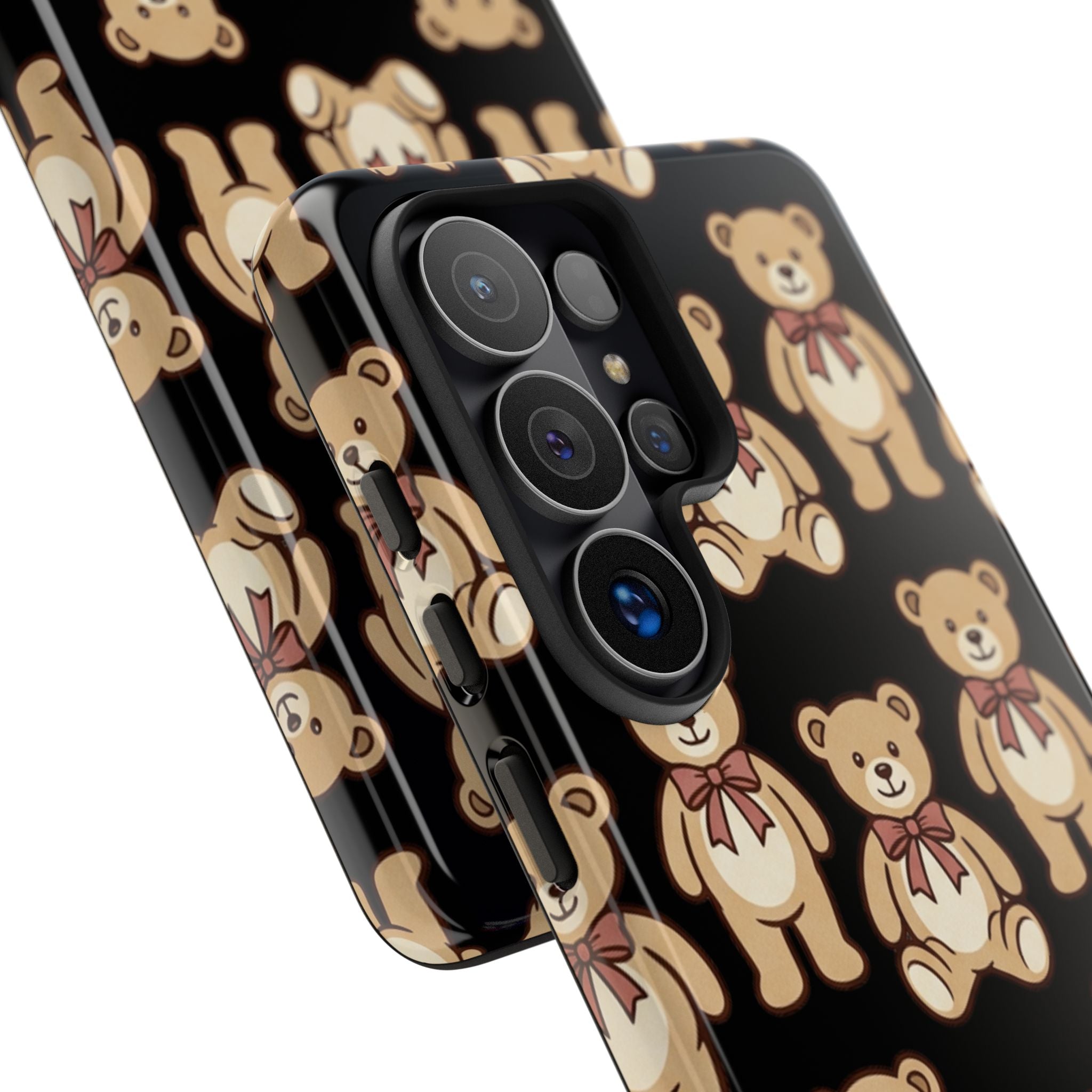 Teddy Bear Pattern Phone Case — Cute Vintage Ribbon Bears on Black