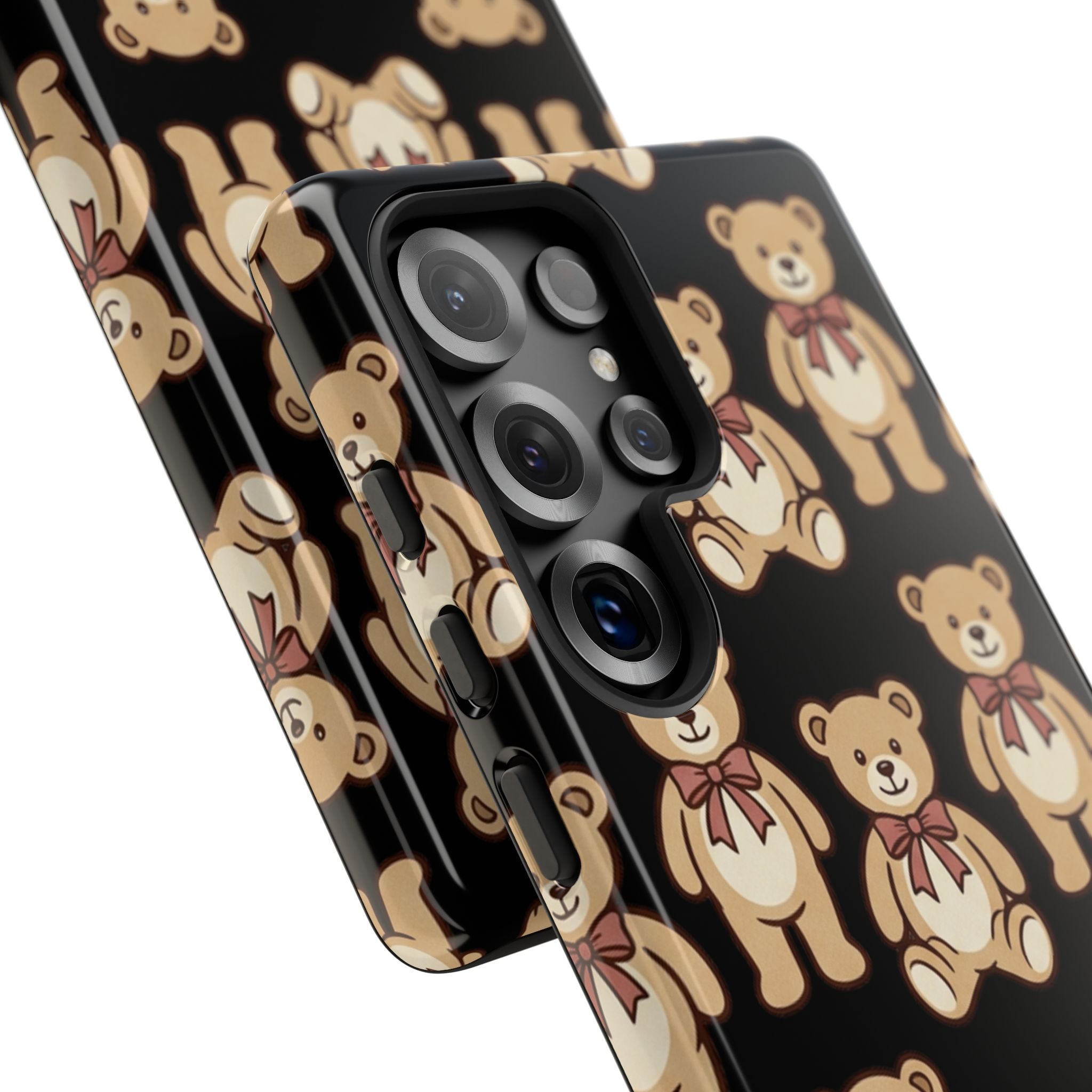 Teddy Bear Pattern Phone Case — Cute Vintage Ribbon Bears on Black