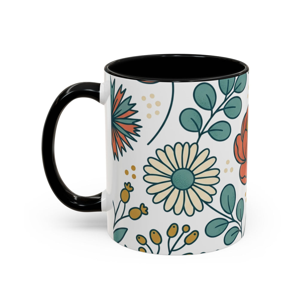Floral Accent Coffee Mug — Orange Peony Pattern, 11/15oz