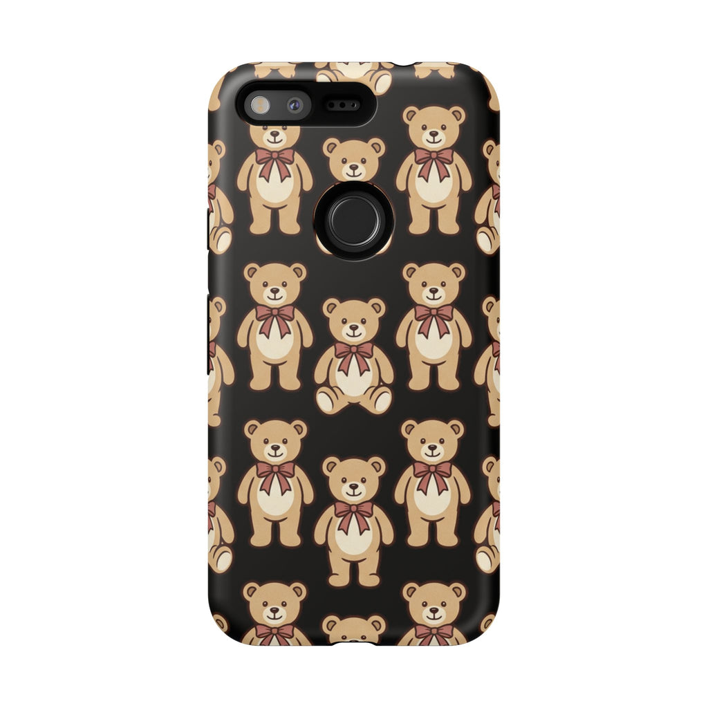Teddy Bear Pattern Phone Case — Cute Vintage Ribbon Bears on Black