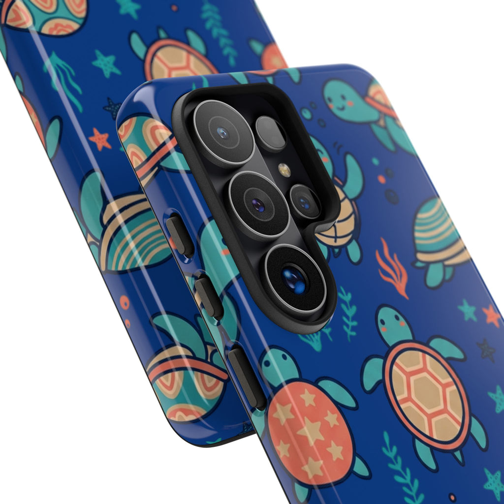 Cute Sea Turtle Phone Case — Protective Tough Case with Blue Ocean Pattern
