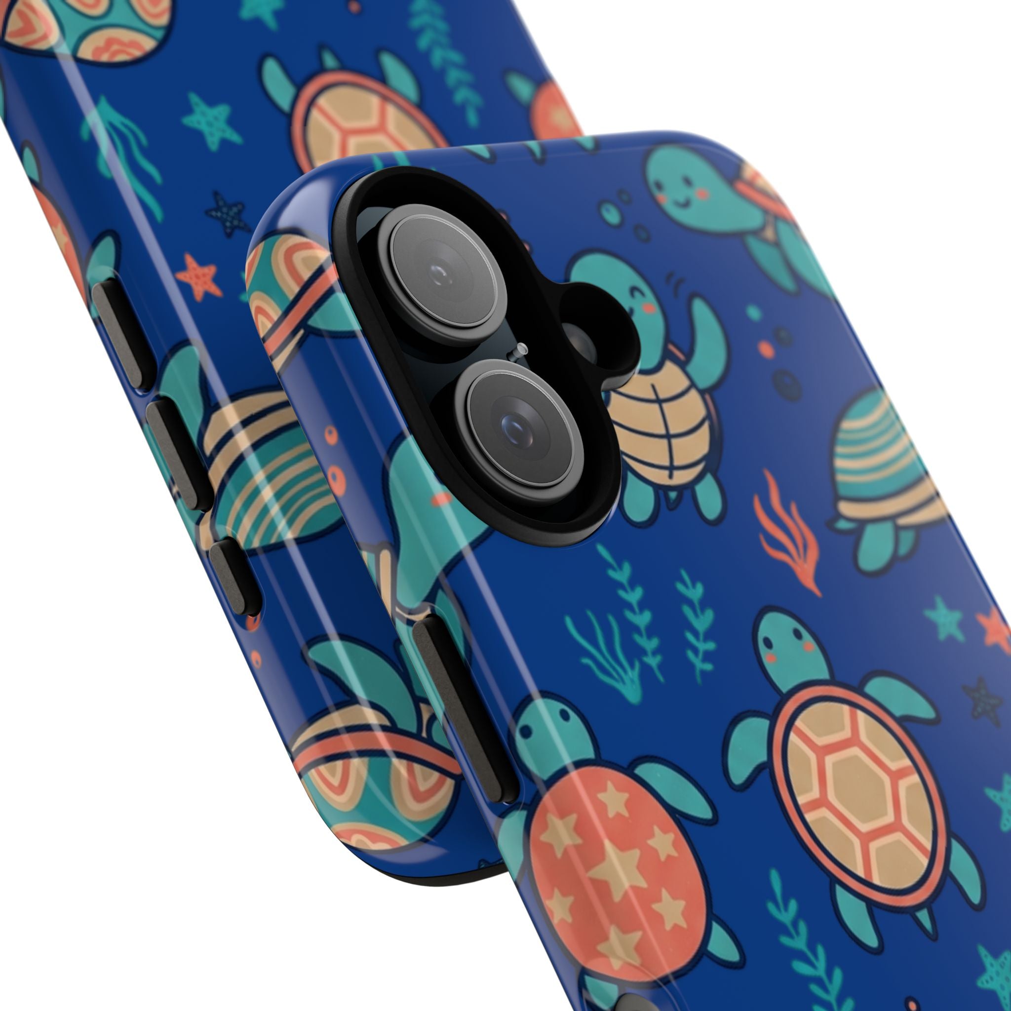 Cute Sea Turtle Phone Case — Protective Tough Case with Blue Ocean Pattern