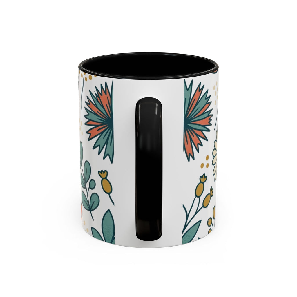 Floral Accent Coffee Mug — Orange Peony Pattern, 11/15oz
